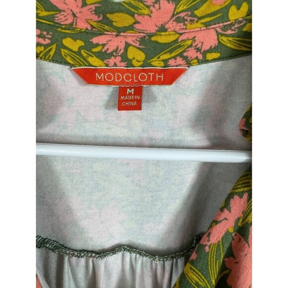 Modcloth Size Medium Green Pink Floral Hi Lo Dress Retro 40s - Picture 3 of 9